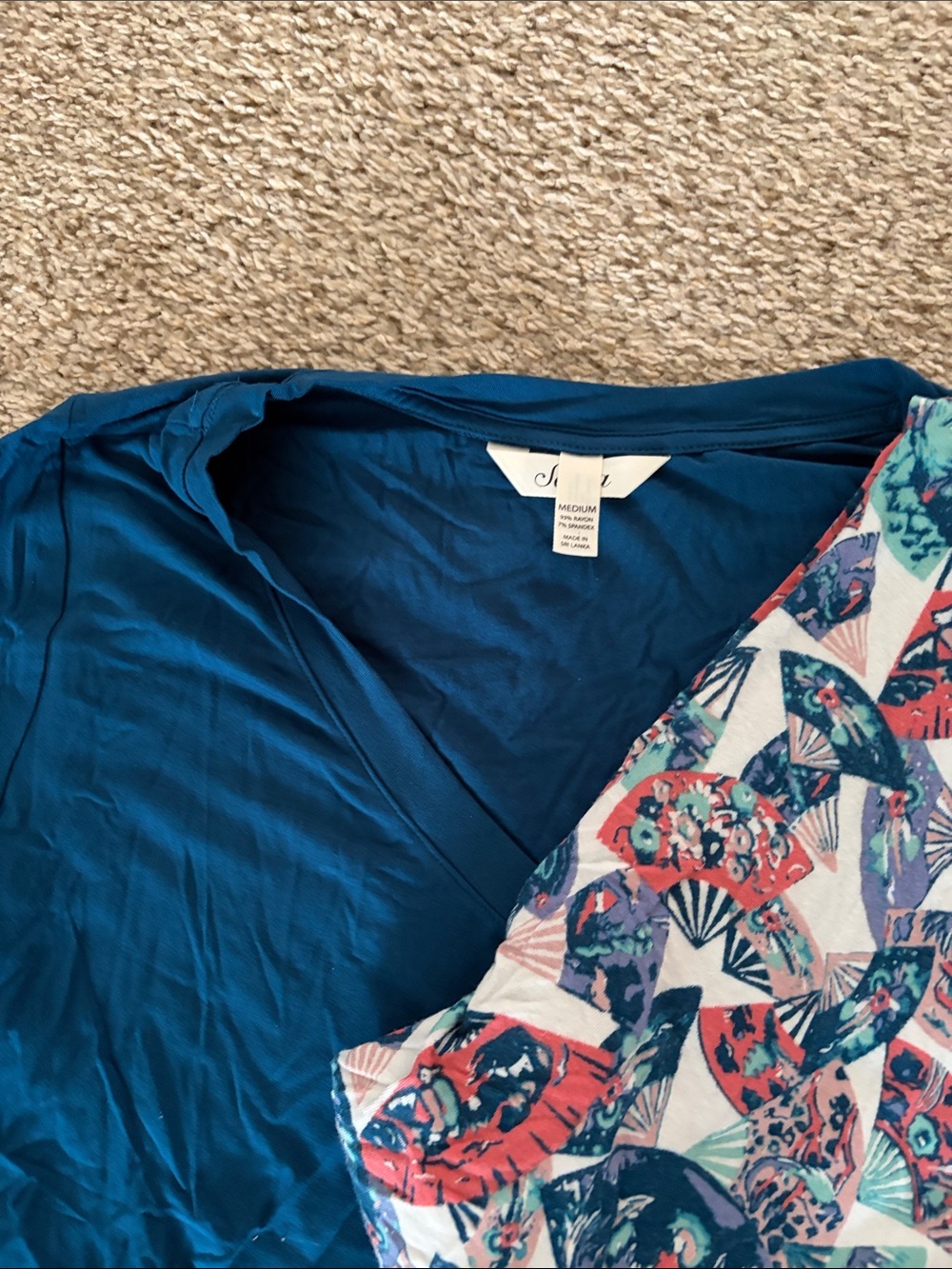 Soma Teal Blue Wrap Tunic with Multicolor Patterned Panel